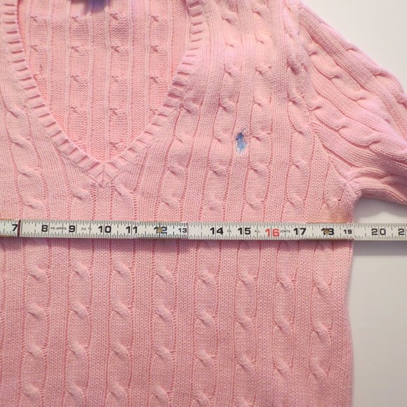 Ralph Lauren Pink Cable V Neck Sweater XL - Picture 6 of 7